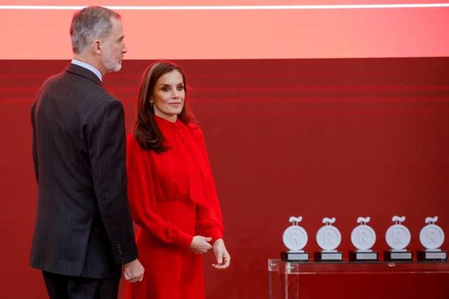 15-03-2023 Madrid Queen Letizia and King Felipe during the ceremony of the 10th edition of honorary ambassadors of the Spain brand, an initiative of the leading brands of Spain forum (FMRE), at the El Pardo palace in Madrid. No Spain Â  Copyright: xPPEx
