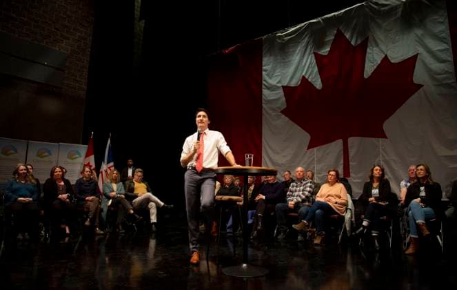 March 15, 2023, Clarenville, NL, Canada: Prime Minister Justin Trudeau participates in a town hall meeting with local chambers of commerce at the Amphitheatre at the Eastlink Events Centre in Clarenville, N.L., Wednesday, March 15, 2023. Clarenville Canada  - ZUMAc35_ 20230315_zaf_c35_032 Copyright: xPaulxDalyx