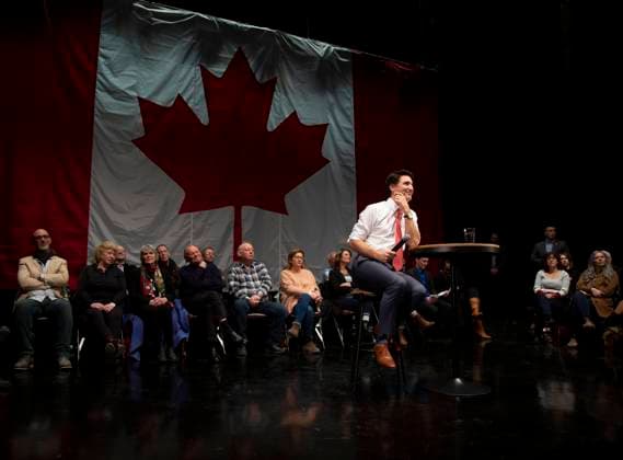 March 15, 2023, Clarenville, NL, Canada: Prime Minister Justin Trudeau participates in a town hall meeting with local chambers of commerce at the Amphitheatre at the Eastlink Events Centre in Clarenville, N.L., Wednesday, March 15, 2023. Clarenville Canada  - ZUMAc35_ 20230315_zaf_c35_033 Copyright: xPaulxDalyx