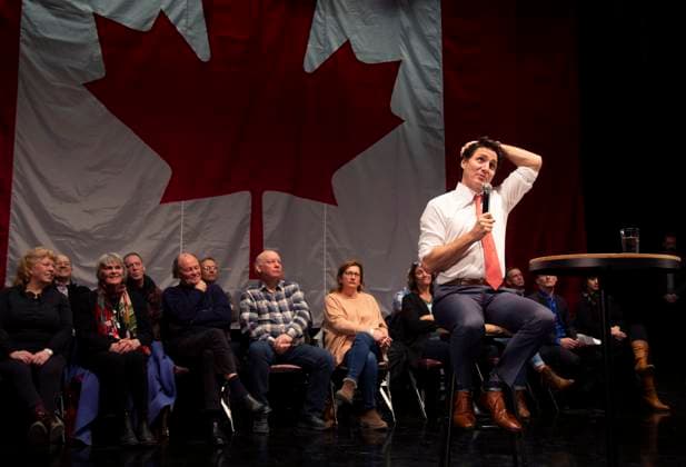 March 15, 2023, Clarenville, NL, Canada: Prime Minister Justin Trudeau participates in a town hall meeting with local chambers of commerce at the Amphitheatre at the Eastlink Events Centre in Clarenville, N.L., Wednesday, March 15, 2023. Clarenville Canada  - ZUMAc35_ 20230315_zaf_c35_034 Copyright: xPaulxDalyx