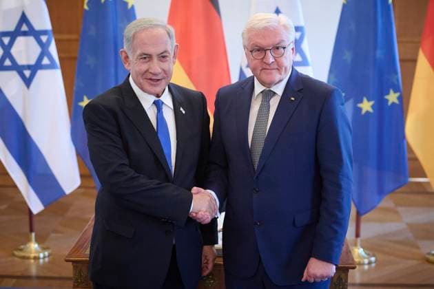 Berlin, Frank Walter Steinmeier meets Benjamin Netanyahu Federal President Frank Walter Steinmeier and the Prime Minister of the State of Israel Benjamin Netanyahu on 16 03 2023 at Bellevue Palace in Berlin Berlin Bellevue Palace Berlin Germany