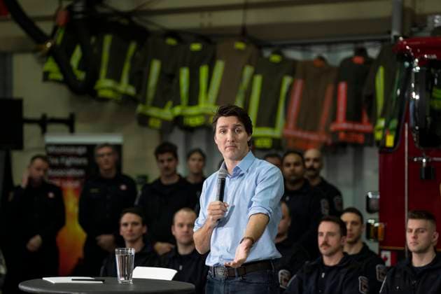 March 16, 2023, MISSISSAUGA, ON, Canada: Prime Minister Justin Trudeau takes part in a town hall with firefighters hosted by the International Association of Fire Fighters, in Mississauga, Ont. on Thursday, March 16, 2023. MISSISSAUGA Canada  - ZUMAc35_ 20230316_zaf_c35_107 Copyright: xChrisxYoungx