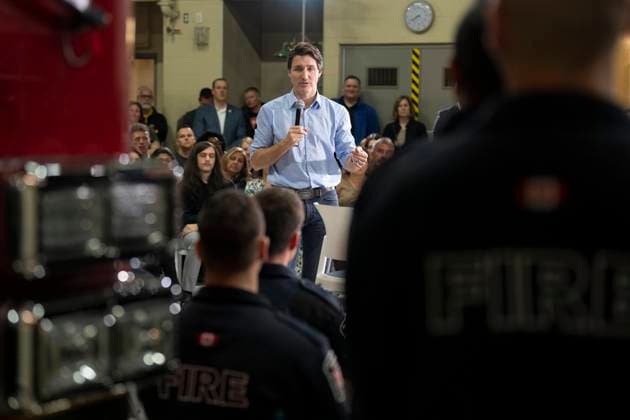 March 16, 2023, MISSISSAUGA, ON, Canada: Prime Minister Justin Trudeau takes part in a town hall with firefighters hosted by the International Association of Fire Fighters, in Mississauga, Ont. on Thursday, March 16, 2023. MISSISSAUGA Canada  - ZUMAc35_ 20230316_zaf_c35_114 Copyright: xChrisxYoungx