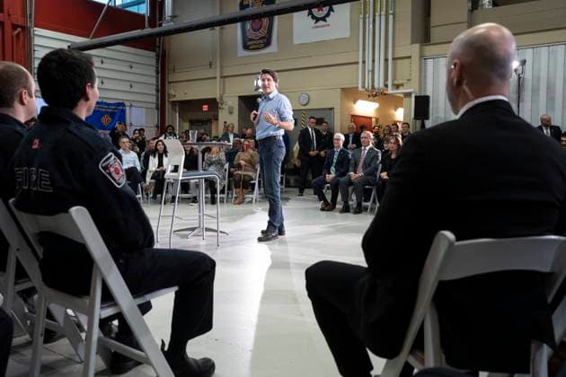 March 16, 2023, MISSISSAUGA, ON, Canada: Prime Minister Justin Trudeau takes part in a town hall with firefighters hosted by the International Association of Fire Fighters, in Mississauga, Ont. on Thursday, March 16, 2023. MISSISSAUGA Canada  - ZUMAc35_ 20230316_zaf_c35_115 Copyright: xChrisxYoungx