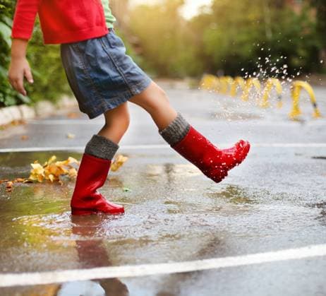 Child wearing red rain boots jumping into a puddle Child wearing red rain boots jumping into a puddle. Close up ,model released, Symbolfoto Copyright: xZoonar.com DashaxPetrenkox 4991738 ,model released, Symbolfoto ,property released