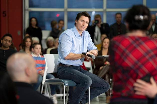 March 16, 2023, MISSISSAUGA, ON, Canada: Prime Minister Justin Trudeau takes part in a town hall with firefighters hosted by the International Association of Fire Fighters, in Mississauga, Ont. on Thursday, March 16, 2023. MISSISSAUGA Canada  - ZUMAc35_ 20230316_zaf_c35_122 Copyright: xChrisxYoungx