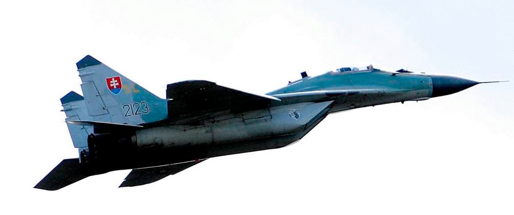 ***FILE PHOTO*** A MiG-29 supersonic fighter of Slovak army pictured on September 9, 2007, in Brno, Czech Republic. *** The Slovak government has approved that the country will give its MiG-29 supersonic fighter planes and part of the Kub air defence missile system to Ukraine, Prime Minister Eduard Heger told journalists on March, 17, 2023. (CTKxPhoto IgorxZehl) CTKPhotoFO03015044  CTKPhotoFO03015044