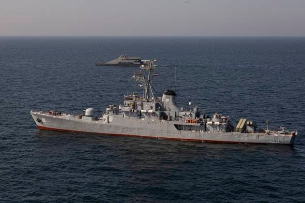 March 17, 2023, UNDEFINED, UNDEFINED, Iran: A handout the Iranian Army shows Corvette Bayandor (front) of the Islamic Republic of Iran Navy during a joint military drill of Iranian, Russian, and Chinese warships in the Gulf of Oman, south of Iran, 17 March 2023. Iran, China, and Russia started joint naval military drills in the Gulf of Oman on 17 March 2023 for two days, according to the Iranian Army. UNDEFINED Iran - ZUMAi98_ 20230317_zih_i98_009 Copyright: xIranianxArmyxOfficex