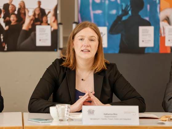 Katharina Binz Minister for Family, Women, Culture and Integration of the State of Rhineland-Palatinate Press conference of the Rhineland-Palatinate State Music Council on the launch of a state-wide image campaign for amateur music 17 03 23