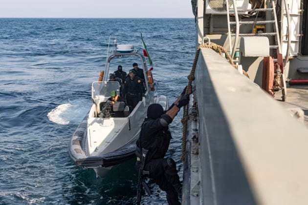 March 18, 2023, UNDEFINED, UNDEFINED, INDIAN OCEAN: A handout the Iranian Army on March 18, 2023, shows servicemen attending a Russia, China, and Iran joint naval exercises in the Gulf of Oman. Russia, China, and Iran finished a joint maritime training in the Gulf of Oman. UNDEFINED INDIAN OCEAN - ZUMAi98_ 20230318_zih_i98_002 Copyright: xIranianxArmyxOfficex