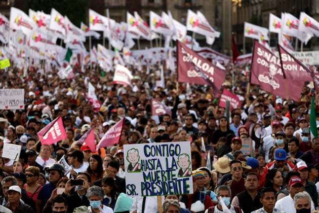 March 18, 2023, Mexico City, Mexico: Thousands of people attend the ceremony of the 85 years of the Oil Expropriation in the Zocalo in Mexico City. on March 18, 2023 in Mexico City, Mexico Mexico City Mexico - ZUMAe321 20230319_zia_e321_003 Copyright: xLuisxBarronx