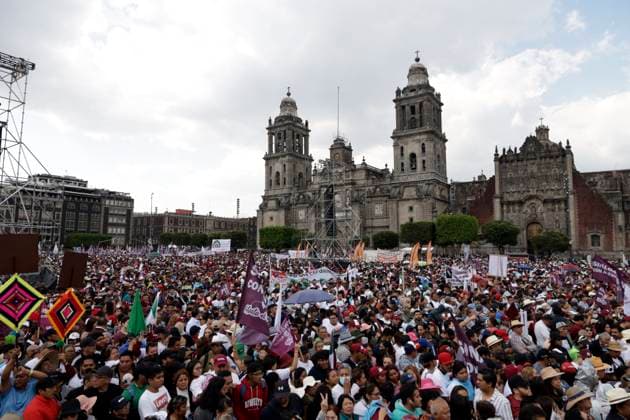 March 18, 2023, Mexico City, Mexico: Thousands of people attend the ceremony of the 85 years of the Oil Expropriation in the Zocalo in Mexico City. on March 18, 2023 in Mexico City, Mexico Mexico City Mexico - ZUMAe321 20230319_zia_e321_013 Copyright: xLuisxBarronx