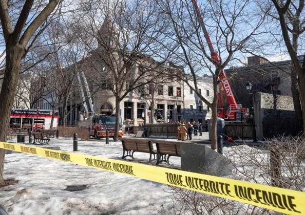 March 20, 2023, Montreal, PQ, Canada: Firefighters continue the search for victims Monday, March 20, 2023 at the scene of last weeköÄÃ s fire that left one person dead and six people missing in Montreal. Montreal Canada  - ZUMAc35_ 20230320_zaf_c35_009 Copyright: xRyanxRemiorzx