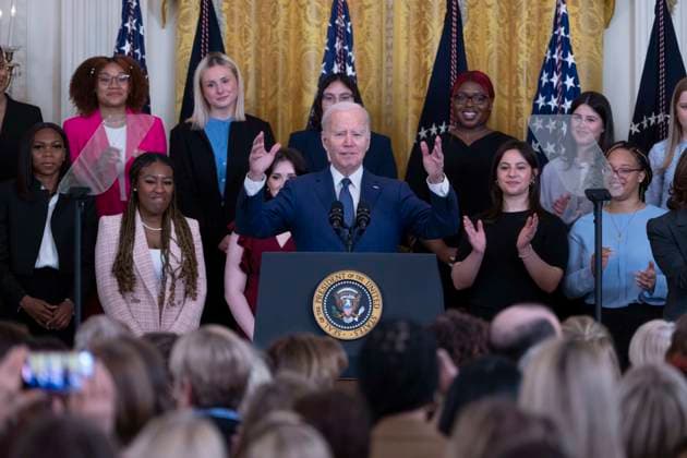 March 22, 2023, Washington, District of Columbia, USA: United States President Joe Biden speaks during a reception celebrating Women™s History Month at the White House in Washington, DC, on March 22, 2023 Washington USA - ZUMAs152 20230322_zaa_s152_143 Copyright: xChrisxKleponisx