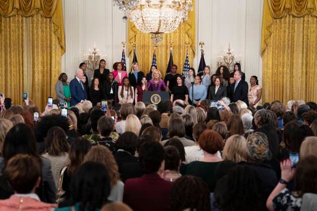 March 22, 2023, Washington, District of Columbia, USA: First lady Dr. Jill Biden speaks during a reception celebrating Women™s History Month at the White House in Washington, DC, on March 22, 2023 Washington USA - ZUMAs152 20230322_zaa_s152_140 Copyright: xChrisxKleponisx