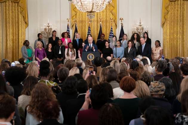 March 22, 2023, Washington, District of Columbia, USA: United States President Joe Biden speaks during a reception celebrating Women™s History Month at the White House in Washington, DC, on March 22, 2023 Washington USA - ZUMAs152 20230322_zaa_s152_132 Copyright: xChrisxKleponisx