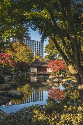 Germany, Hamburg, Pond and Japanese teahouse in Planten un Blomen park property released, KEBF02630