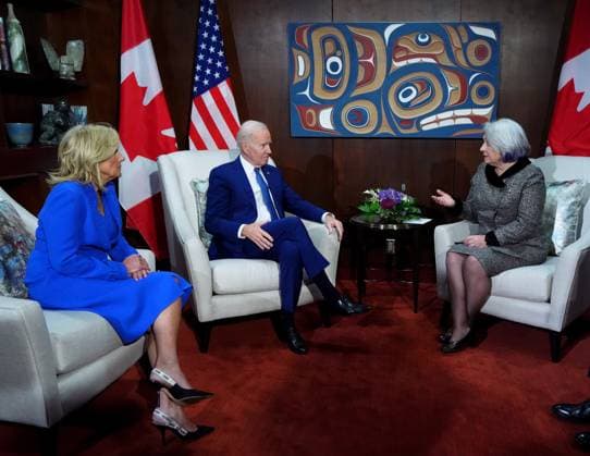 March 23, 2023, Ottawa, ON, CANADA: President of the United States Joe Biden and his wife Jill, left, meet with Governor General Mary Simon after their arrival in Ottawa, Thursday, March 23, 2023. Ottawa CANADA  - ZUMAc35_ 20230323_zaf_c35_111 Copyright: xSeanxKilpatrickx