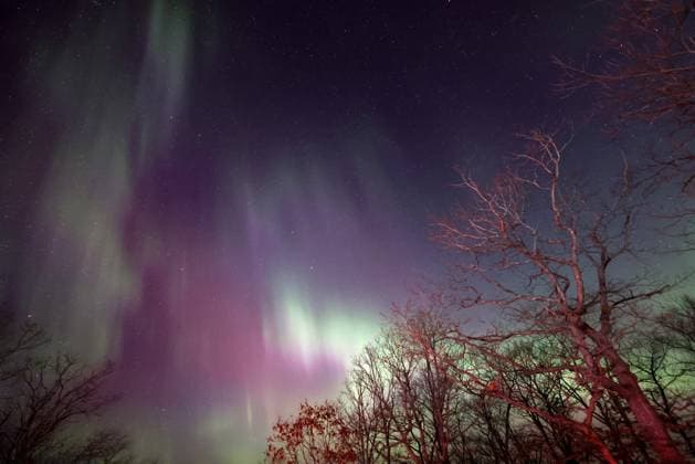 GRAVENHURST, ON - MARCH 23: The Northern Lights appear in the sky on March 23, 2023 in Gravenhurst, Ontario, Canada.  Copyright: xChinaxNewsxServicex VCG111428651373