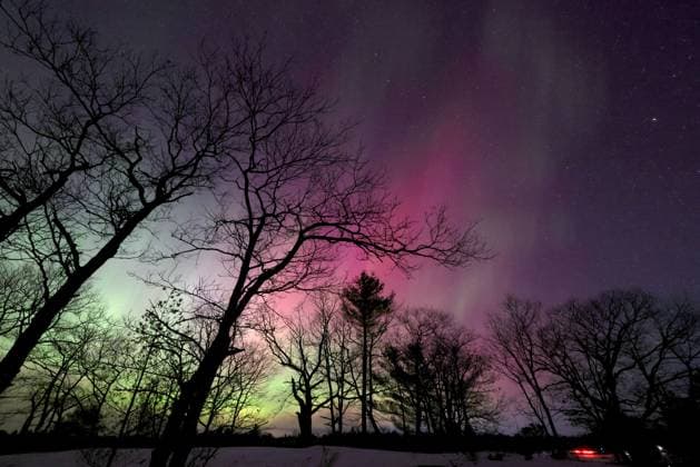 GRAVENHURST, ON - MARCH 23: The Northern Lights appear in the sky on March 23, 2023 in Gravenhurst, Ontario, Canada.  Copyright: xChinaxNewsxServicex VCG111428651375