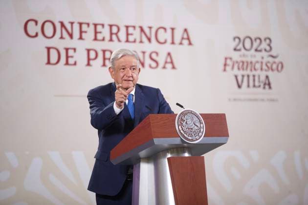 President of Mexico Lopez Obrador News Conference March 24, 2023, Mexico City, Mexico: Mexican President, Andres Manuel Lopez Obrador, answers questions to media during his briefing conference at National Palace. on March 24, 2023 in Mexico City, Mexico. (Photo by Julian Lopez Eyepix Group) Copyright: xJulianxLopez xEyepixxGroupx JL_24032023_90257
