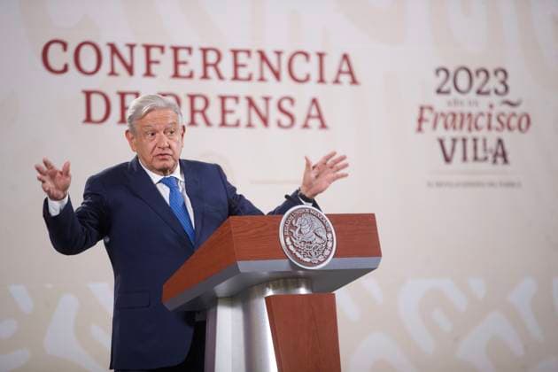 President of Mexico Lopez Obrador News Conference March 24, 2023, Mexico City, Mexico: Mexican President, Andres Manuel Lopez Obrador, answers questions to media during his briefing conference at National Palace. on March 24, 2023 in Mexico City, Mexico. (Photo by Julian Lopez Eyepix Group) Copyright: xJulianxLopez xEyepixxGroupx JL_24032023_90260