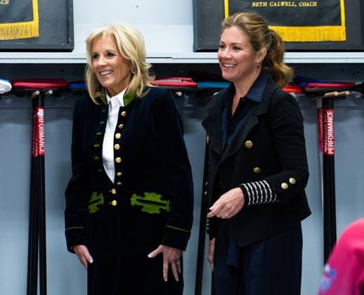March 24, 2023, Ottawa, ON, Canada: First lady Jill Biden, and Sophie Gregoire Trudeau speak with youth at the Rideau Curling Club during U.S. President Joe BidenöÄÃ s official trip in Ottawa, Friday, March 24, 2023. Ottawa Canada  - ZUMAc35_ 20230324_zaf_c35_004 Copyright: xSpencerxColbyx