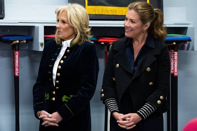 March 24, 2023, Ottawa, ON, Canada: First lady Jill Biden, and Sophie Gregoire Trudeau speak with youth at the Rideau Curling Club during U.S. President Joe BidenöÄÃ s official in Ottawa, Friday, March 24, 2023. Ottawa Canada  - ZUMAc35_ 20230324_zaf_c35_003 Copyright: xSpencerxColbyx