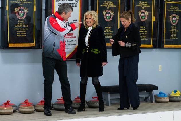 March 24, 2023, Ottawa, ON, Canada: First lady Jill Biden, and Sophie Gregoire Trudeau speak with youth at the Rideau Curling Club during U.S. President Joe Biden s official trip in Ottawa, on Friday, March 24, 2023. Ottawa Canada  - ZUMAc35_ 20230324_zaf_c35_006 Copyright: xSpencerxColbyx