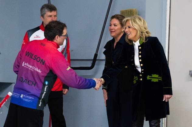 March 24, 2023, Ottawa, ON, Canada: First lady Jill Biden and Sophie Gregoire Trudeau meet with members of the Rideau Curling Club during U.S. President Joe BidenöÄÃ s official in Ottawa, on Friday, March 24, 2023. Ottawa Canada  - ZUMAc35_ 20230324_zaf_c35_017 Copyright: xSpencerxColbyx