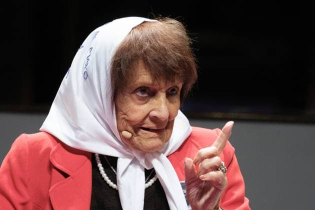 March 24, 2023, Madrid, Spain: The activist and member of the NGO Madres de Plaza de Mayo Linea Fundadora, Taty Almeida speaks during the event Feminism and Democratic Memory , at the Circulo de Bellas Artes, in Madrid. Madrid Spain - ZUMAs197 20230324_zaa_s197_228 Copyright: xAtilanoxGarciax