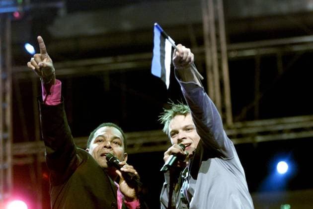 KÖPENHAMN 010512 Vinnare av 2001 ars Eurovision Song Contest Estlands bidrag med Tanel Padar, Dave Benton & 2XL vinner finalen med laten Everybody. COPENHAGEN DENMARK PB-KOD: 75853 x75853x *** KÖPENHAMN 010512 Winner of the 2001 Eurovision Song Contest Estonias entry with Tanel Padar, Dave Benton 2XL wins the final with laten Everybody COPENHAGEN DENMARK PB KOD 75853 x75853x  Copyright: xJESSICAxGOWx Eurovision vinnare