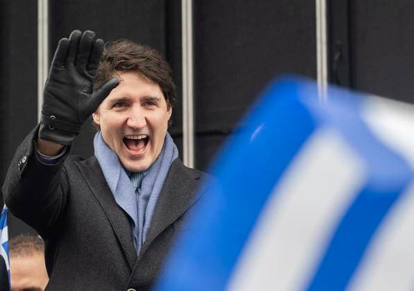 March 26, 2023, Montreal, PQ, Canada: Prime Minister Justin Trudeau waves as he attends the Greek Independence Day Parade in Montreal, Sunday, March 26, 2023. Montreal Canada  - ZUMAc35_ 20230326_zaf_c35_016 Copyright: xGrahamxHughesx