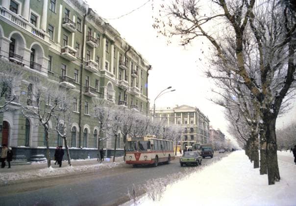 January, 1977. Barnaul, USSR. The view shows Lenin Prospekt (Avenue). The exact date of the photograph is unknown. Viktor Sadchikov TASS  31950666