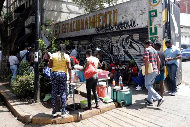 Haitian migrants ask for respect for their human rights in Mexico March 29, 2023, Mexico City, Mexico: Haitian migrants apply for their permit to transit or stay in Mexico at the Mexican Commission for Refugee Assistance in Mexico City. on March 29, 2023 in Mexico City, Mexico (Photo by Luis Barron Eyepix Group). Copyright: xLuisxBarronx xEyepixxGroupx LB20230329_COMAR_MIGRANTES3