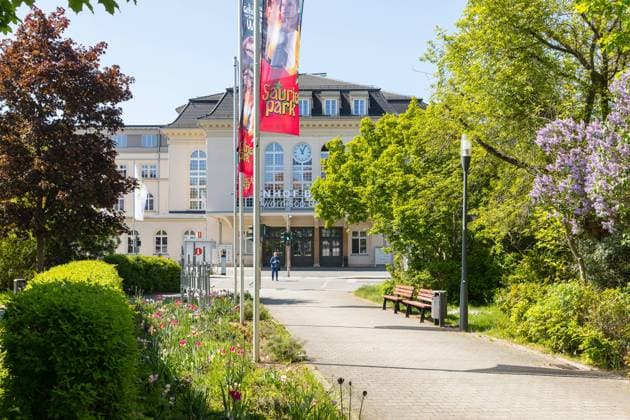 Exterior view of train station with Rathenauplatz, Bautzen, Saxony, Germany