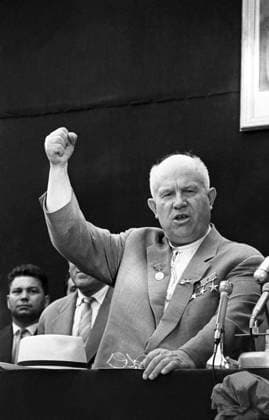 Lupeni, Romania. August, 1962. Soviet leader Nikita Khrushchev gives a speech during a miners rally. The exact date of the photograph is unknown. Valentin Sobolev TASS  381470