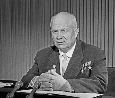 Moscow, USSR. 1962. First Secretary of the Communist Party of the Soviet Union Nikita Khrushchev gives a speech for television and radio. The exact date of the photograph is unknown. Vasily Yegorov, Valentin Sobolev TASS  347385