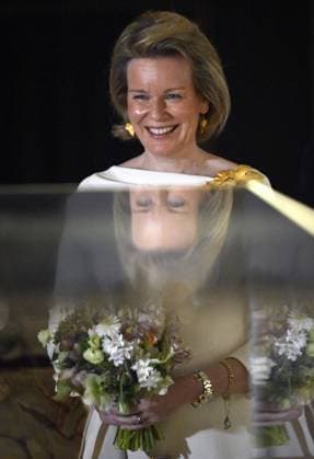 Queen Mathilde of Belgium pictured during a royal visit to the new exhibition Expedition Egypt at the Art and History Museum (Museum Kunst & Geschiedenis - Musee de l Art et d Histoire), in Brussels, Thursday 30 March 2023.  ERICxLALMAND 63906613