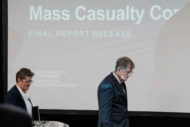 March 30, 2023, Truro, NS, Canada: Commissioners Michael MacDonald, right, chair, and Leanne Fitch arrive to deliver the final report of the Mass Casualty Commission inquiry into the mass murders in rural Nova Scotia in Truro, N.S. on Thursday, March 30, 2023. Truro Canada  - ZUMAc35_ 20230330_zaf_c35_009 Copyright: xDarrenxCalabresex