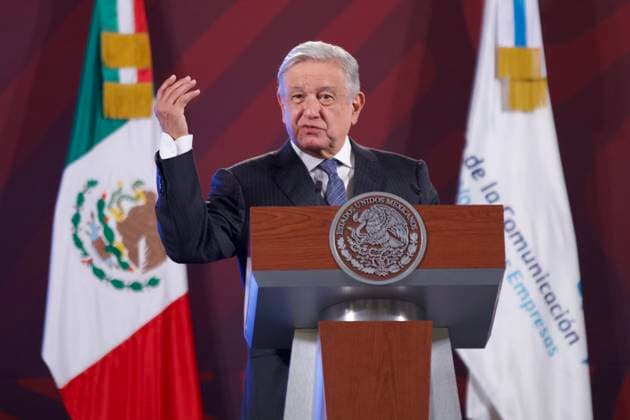 Francisco Casanova is presented as the new president of the Communication Council March 30, 2023, Mexico City, Mexico: Mexican President Andres Manuel LOpez Obrador speaks during the briefing conference, where the change of presidency of the Communication Council takes place at National Palace. on March 30, 2023 in Mexico City, Mexico. (Photo by Julian Lopez Eyepix Group) Copyright: xJulianxLopez xEyepixxGroupx JL_30032023_90763