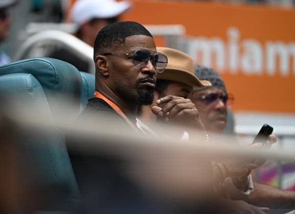 MIAMI GARDENS FL - MARCH 30: Jamie Foxx seen watching Daniil Medvedev Vs Christopher Eubanks during the Mens Quarter Finals at the 2023 Miami Open held at at Hard Rock Stadium on March 30, 2023 in Miami Gardens, Florida. Copyright: xmpi04x