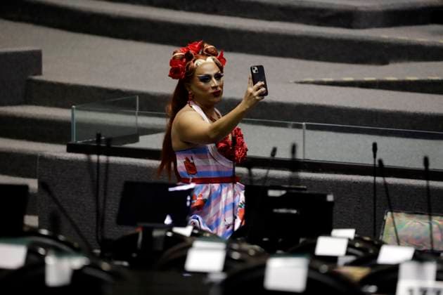 International Day of Transgender Visibility in the Chamber of Deputies of Mexico March 30, 2023, Mexico City, Mexico: A transgender person, within the framework of the International Transgender Visibility Day, visits the Chamber of Deputies of Mexico in Mexico City. on March 30, 2023 in Mexico City, Mexico (Photo by Luis Barron Eyepix Group). Copyright: xLuisxBarronx xEyepixxGroupx LB20230330_TRANS_DIPMX7