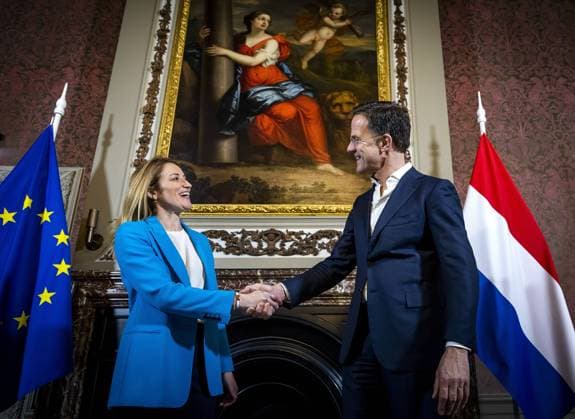 News Themen der Woche KW13 THE HAGUE - Prime Minister Mark Rutte and the President of the European Parliament Roberta Metsola during a meeting at the Binnenhof. The Maltese has been making a round of all EU countries for several months now. There will be European elections next year. ANP REMKO DE WAAL netherlands out - belgium out  Copyright: xx x466115228x originalFilename: 466115228.jpg