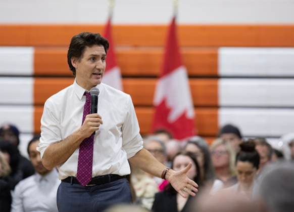 March 31, 2023, Dieppe, NB, Canada: Prime Minister Justin Trudeau speaks during a town hall meeting in Dieppe, N.B., on Friday, March 31, 2023. Dieppe Canada  - ZUMAc35_ 20230331_zaf_c35_084 Copyright: xRonxWardx
