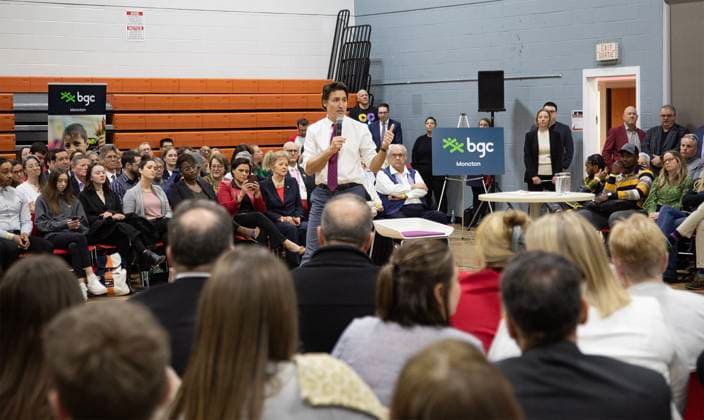 March 31, 2023, Dieppe, NB, Canada: Prime Minister Justin Trudeau speaks during a town hall meeting in Dieppe, N.B., on Friday, March 31, 2023. Dieppe Canada  - ZUMAc35_ 20230331_zaf_c35_086 Copyright: xRonxWardx