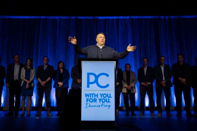 News Bilder des Tages April 1, 2023, Charlottetown, PEI, Canada: PEI Progressive Conservative Leader Dennis King speaks at a rally in Charlottetown, PEI on Saturday, April 1, 2023. Charlottetown Canada  - ZUMAc35_ 20230401_zaf_c35_064 Copyright: xDarrenxCalabresex