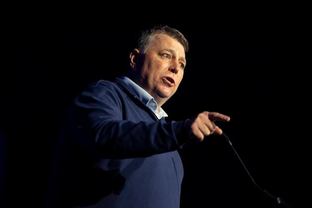 April 1, 2023, Charlottetown, PEI, Canada: PEI Progressive Conservative Leader Dennis King speaks at a rally in Charlottetown, PEI on Saturday, April 1, 2023. Charlottetown Canada  - ZUMAc35_ 20230401_zaf_c35_068 Copyright: xDarrenxCalabresex