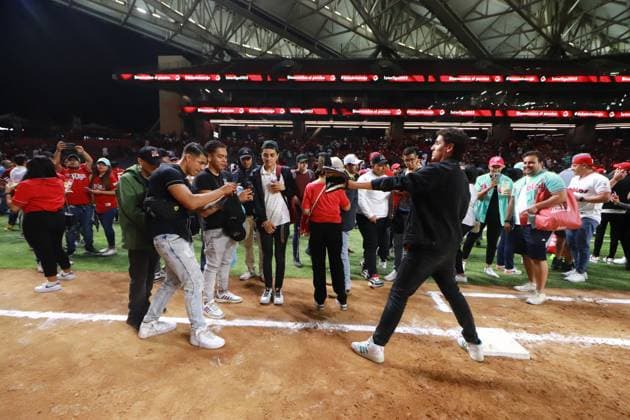 Earthquake of 5.5 degrees Richter is registered April 3, 2023, Mexico City, Mexico: Civil Protection carry out a security protocol after the seismic alert due to the registered tremor of 5.5 degrees Richter, where the fans were admitted to the field of the Alfredo Harp Helu stadium, momentarily suspending the game between Bulls de Tijuana and Red Devils of MÃ xico on April 03, 2023 in Mexico City, Mexico. (Photo by Carlos Santiago Eyepix Group) Copyright: xCarlosxSantiagox xEyepixxGroupx CS202304035857