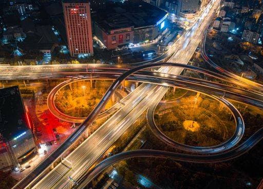 RECORD DATE NOT STATED Aerial photo of Wuhan Zhuyeshan Interchange at night *** Aerial Foto des Wuhan Zhuyeshan Umsteigemöglichkeit im Nacht 17247251